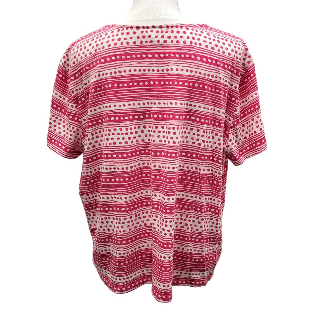 Chico's T-Shirt Top Women's 3, XL Pink Polka Dot Scoop Neck Short Sleeve Boxy - Picture 2 of 7